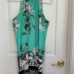 Blue and Black Halter Neck Sheath Midi Dress